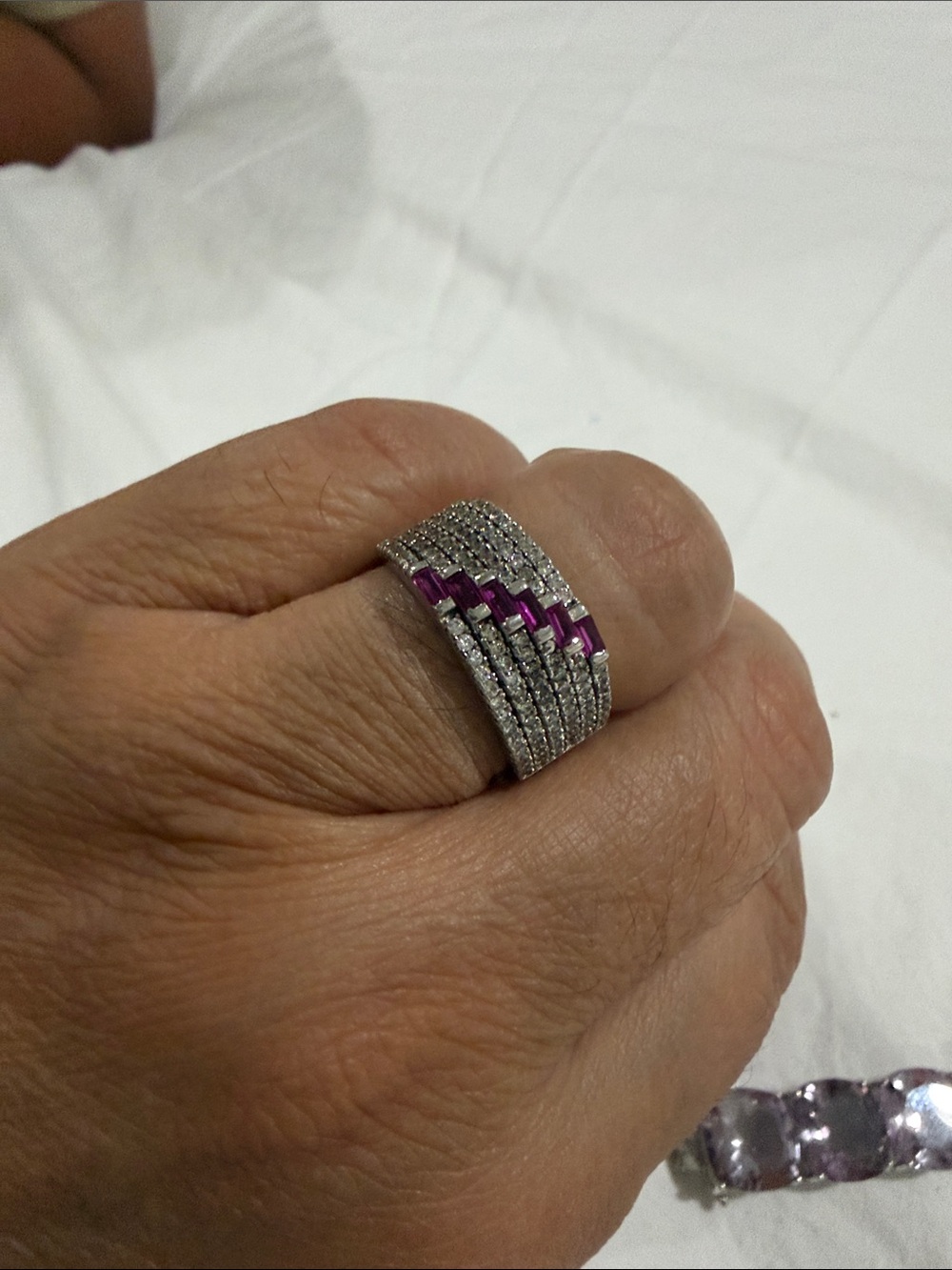 Sterling Silver Crystal Ring with Purple Accents